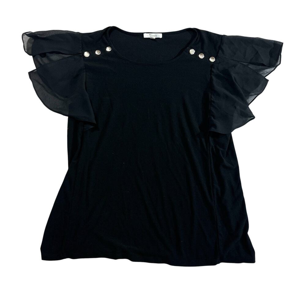 89th + Madison Women’s M Black Ruffle Chiffon Sleeve Studded Blouse Top